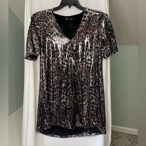 Zara Silver Sequin Short Sleeve Blouse